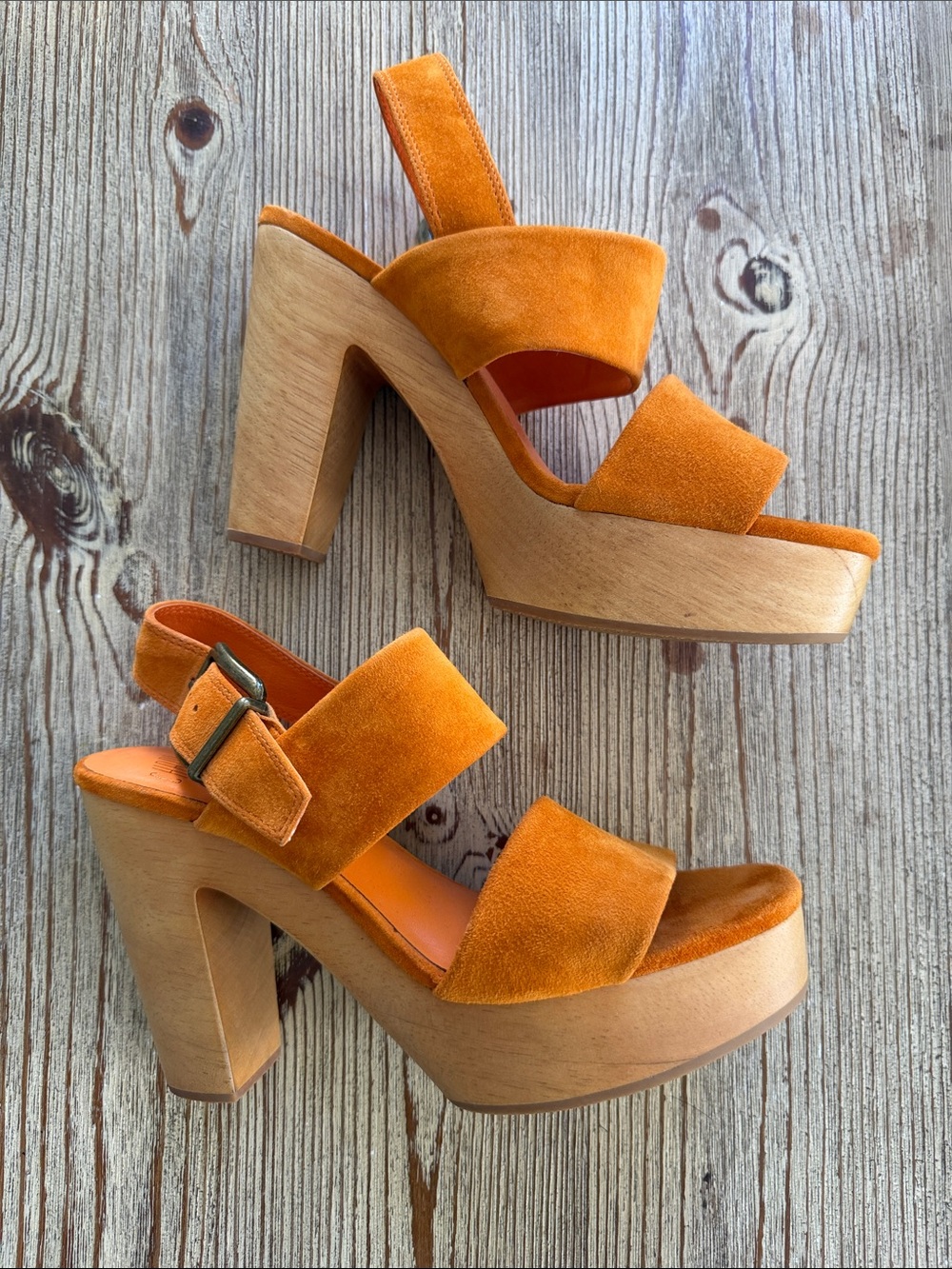 Charlotte Stone Women’s Suede Platform Sandals in Orange